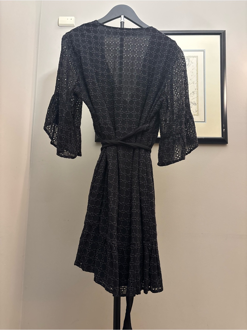 AllSaints Marlow Ette Black Eyelet Lace Wrap Mini Dress US 8 UK 12 - Picture 6 of 6